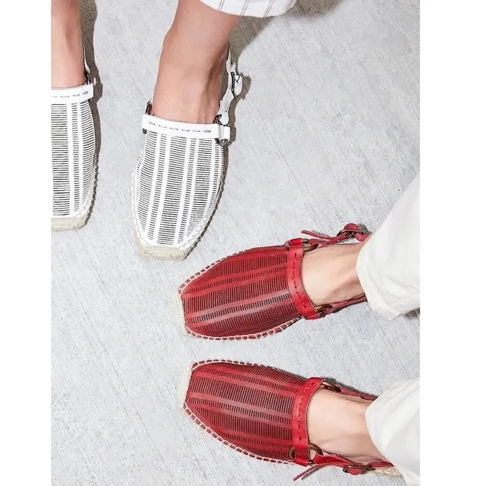 A609 • White Perforated Leather Slingback Espadrille Flats